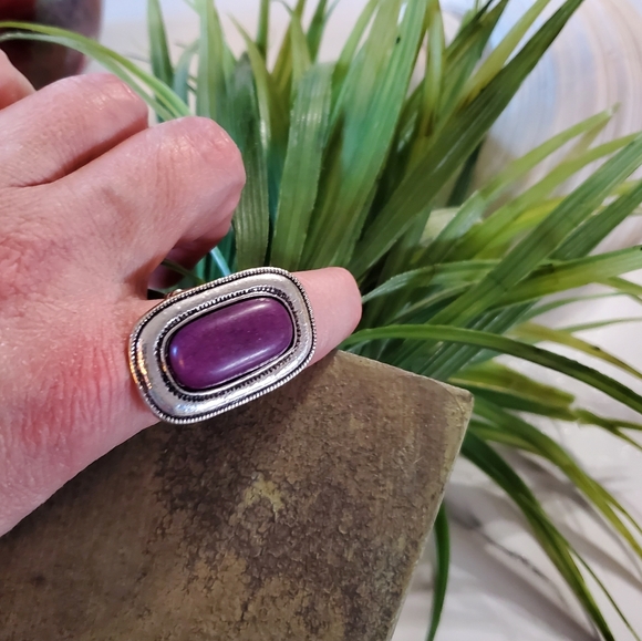 Purple Stone Silver Tone Stretch Band  💥3 for $24💥 - Picture 8 of 15